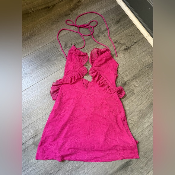 Pink Ruffled Mini Dress - Picture 3 of 6